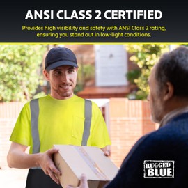 RUGGED BLUE Moisture Wicking High Vis Shirt, ANSI Class 2 Rated High Visibility Work Shirt with Stitched Reflective Tape, Yellow, XL