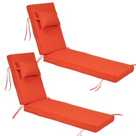 2 Piece Chaise Lounge Cushions Outdoor with PP Cotton Pillow, Waterproof Chair Cushions for Outdoor Furniture, Suitable for Patio Poolside,Garden,Beach,Pool (2pc-Orange, 72*21*3 inch)
