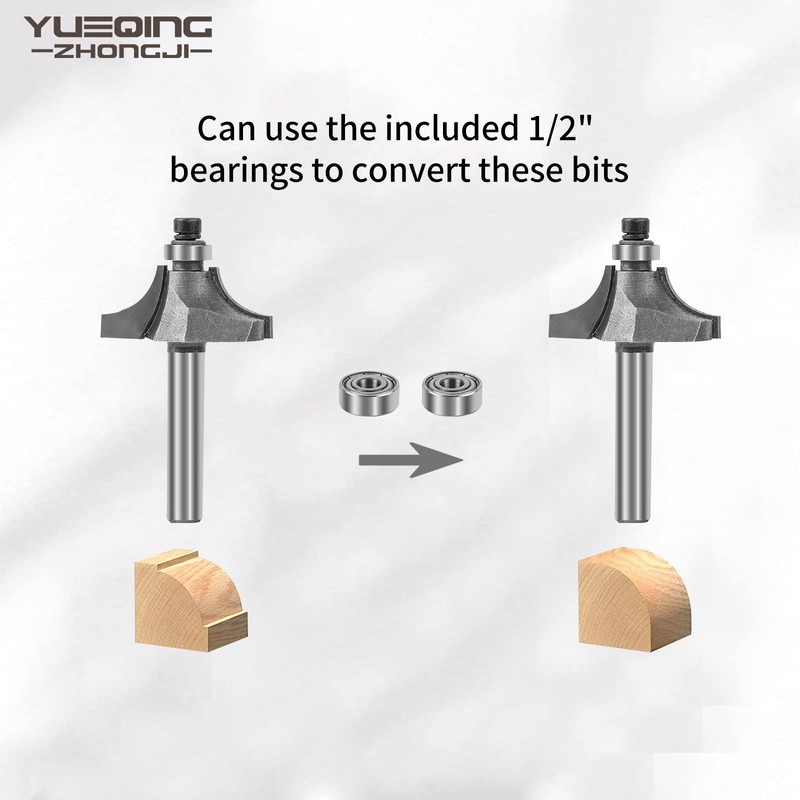 Yueqing Zhongji 6pcs Roundover Router Bits Set 1/4 Shank with