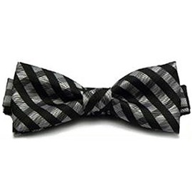 [8] Striped Bow Tie with Polka Dots, I / Black x Gray Check
