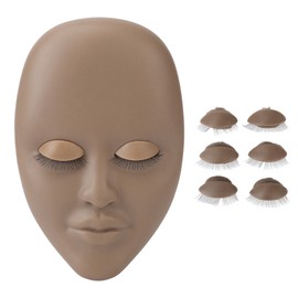 Eyelash Mannequin Head Makeup Lash Extension Training Practice Head with 3 Pairs Removable Eyelids Double Layer Lashes Dark Brown