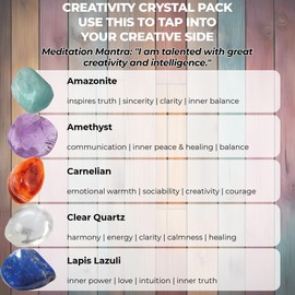 Creativity Crystals - UK Designed 5 Stone Premium Selection for Strength, Peace, Courage, Clarity Comes with Gift Pouch, Wellness Guide & Info Booklet