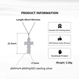 HeyMeili Women's Cross Necklace, Cross Pendant, CZ Diamond, 925 Silver, Sparkling Sterling Silver, Popular, Gift, Wife, Girlfriend, Accessory, Cubic Zirconia
