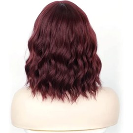 Peluca Rizada de Color Rojo Vino, Peluca para Mujer, Peluca de Longitud Media, Peluca de Seda de Alta Temperatura, Botón, Red para el Cabello, Portátil, Compacta, Práctica para
