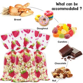 Strawberry Goodie Bags 100 Pieces Strawberries Cellophane Bags with Twist Ties, Plastic Clear Goody Candy Gift Treat Bags Snack Bags for Kids Boys Girls Baby Shower Birthday Party Decoration Supplies