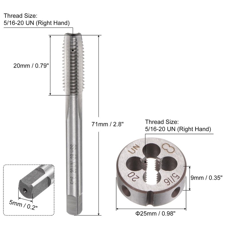 QUARKZMAN 2 Piece Tap and Die Set, 5/16-20 UN Taps