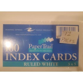 ROARING SPRING Index Cards, 3"x5", 100 Sheets/Pack,12 PkS RULED WHITE + Bonus