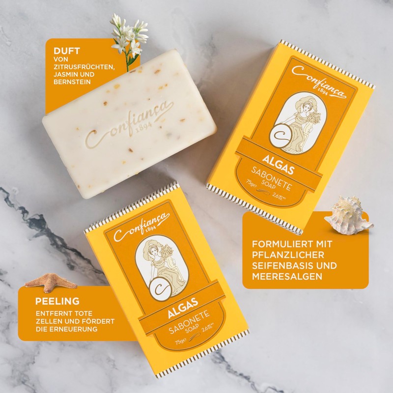 Confiança 1894 Seaweed Exfoliating Soap, Body Exfoliating Soap for Men