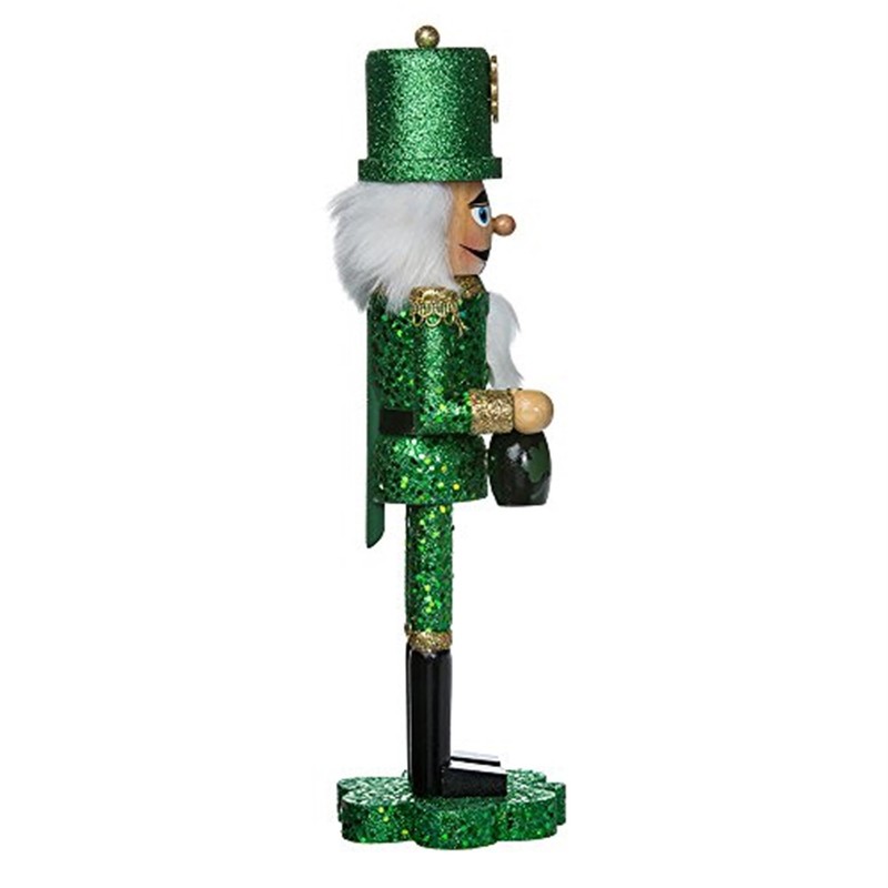 Kurt Adler 15-Inch Wooden Irish Nutcracker on Shamrock Base,Green