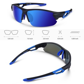 BEACOOL Polarized Sports Sunglasses for Men Women Youth Baseball Fishing Cycling Running Golf Motorcycle Tac Glasses UV400 (MatteBlack Blue)