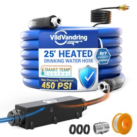 25ft Heated Water Hose for RV, Heated Drinking Water Hose, Features Energy-Saving Thermostat, Water Line Freeze Protection Down to -40°F/-40°C, Heated Garden Hoses with Adapter, Lead and BPA Free