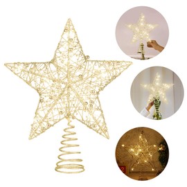 NUOBESTY Christmas Tree Topper Star, Metal Hallow Design Star Tree Topper Glittered Christmas Tree-top Star (Golden)