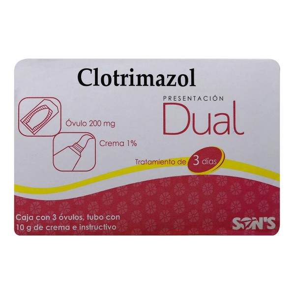Clotrimazol Dual 3 Dias C/3 Ovulos 200mg Y Tubo Crema 10g/1%