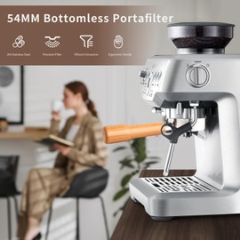 54mm Bottomless Portafilter Breville 3 Ears with Filter Stainless Basket and Solid Wood Handle, Bottomless Portafilter 54mm Compatible with Breville Espresso Machine, Coffee Accessories