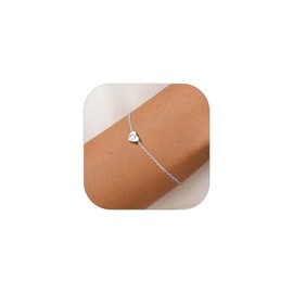 Sterling Silver Heart Letter C Bracelets Silver Initial 18K White Gold Plated Bracelet Initial Charm Dainty Bracelets for Women Jewelry Women Aunt Niece gifts