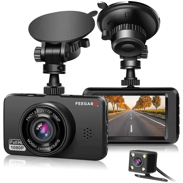 Feegar Dash Cam Car Front and Rear MicroSD Card 1080P