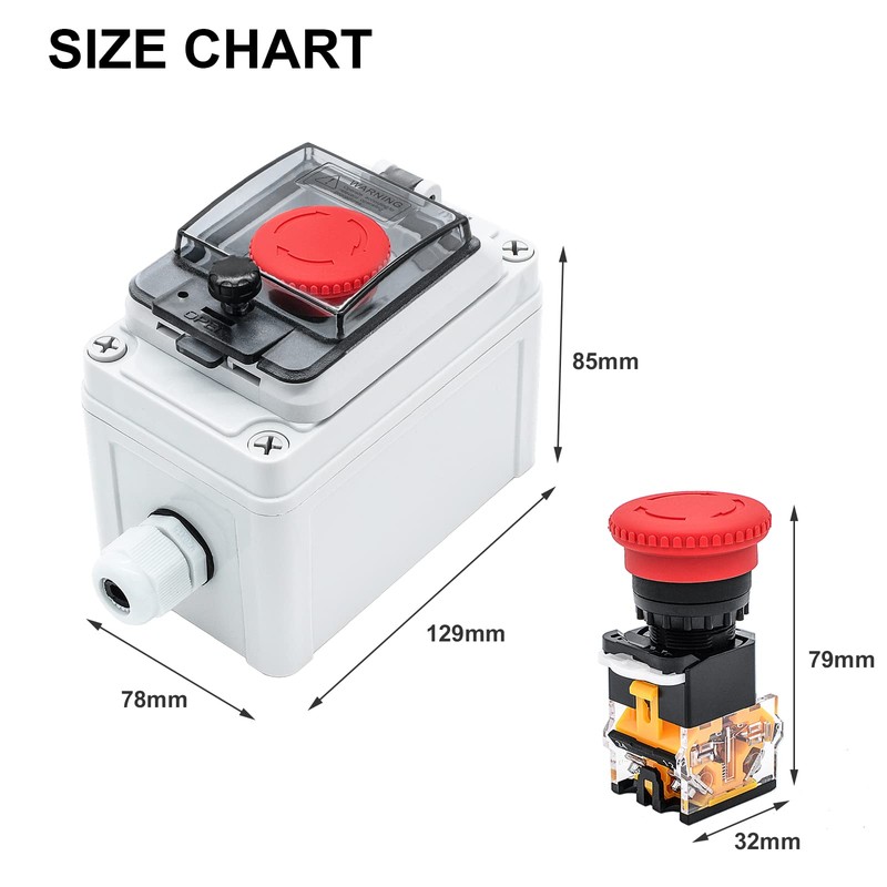IP67 Button Switch Outdoor Waterproof Box Red Button Emergency Stop