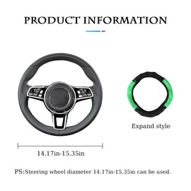 Fekey&JF Bling Soft Leather Steering Wheel Cover, 15 Inch Rhinestones Elastic Steering Wheel Protector, Sparkly Crystal Diamond for Women Girls, Auto Accessories Universal for Most Cars (Green)