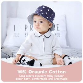 Cherie Kids 100% Organic Cotton Soft Baby Romper Jumpsuits for Boys and Girls Unisex, Long Sleeve, 0-24 Months