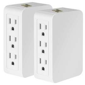 FiiMan 6 Outlet Wall Adapter, UL Listed 3-Prong Grounded Outlet to The Side, Wall Plug Side Access Adapter, 6 Way Outlet Extender Tap, White (1)