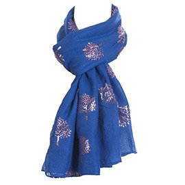 World of Shawls Silver Foil Mulberry Tree Print Fashion Scarf (Royal Blue With Pink Foil Mulberry Tree)