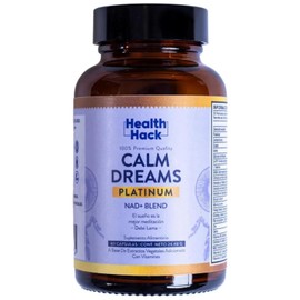 Health Hack Calm Dreams Platinum | Glicinato de Magnesio, GABA, 5HTP, L-Teanina, NAD, Reishi, Bacopa y Ginseng Coreano | Relajación Nocturna sin Melatonina | 60 Cápsulas | Vegano y Natural