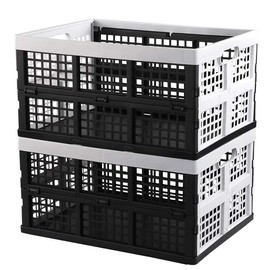 Hespapa 35 Quart Folding Crates, Plastic Collapsible Storage Container Milk Crate Baskets, 2 Packs