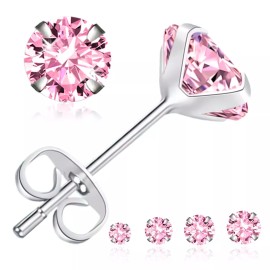 Unbranded Solid 925 Sterling Silver Round Pink Cubic Zirconia CZ Stud Post Earrings 2-8mm - 7 mm