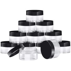 12 Pack Clear Plastic Storage Favor Jars Wide-Mouth Plastic Containers with Lids for Beauty Products (4 Ounce, Black)