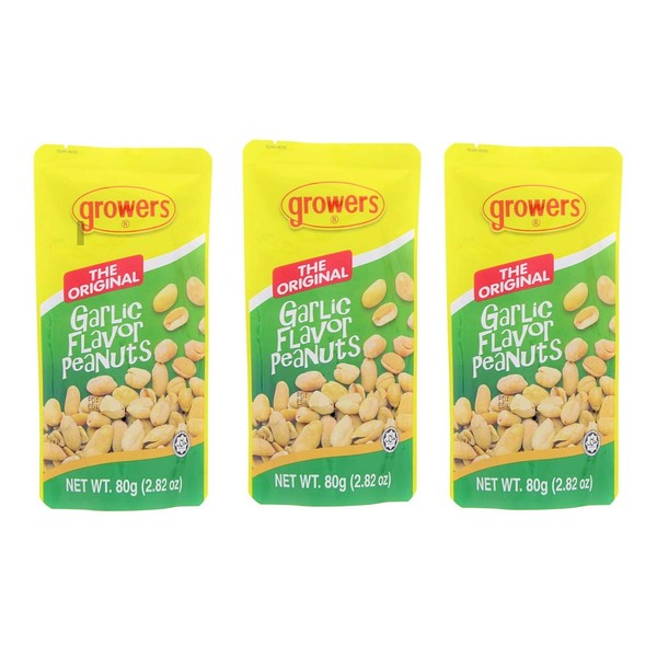 Growers Peanut Pack of 3 the Original Garlic Flavor Peanuts 2.82 Oz. Per Pack