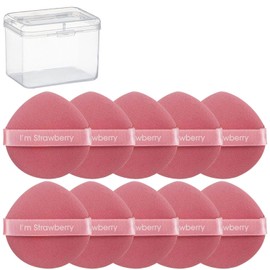 10 Pcs Esponja Maquillaje, Borlas para Maquillaje Nuevo, Barril Makeup Puff Color Fresa Powder Puff Mojado y Seco Maquillaje para Polvo Suelto de base Cosmética Esponja Belleza Herramientas de Maquillaje (Rojo)