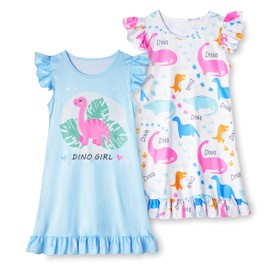LQSZ Girl Nightgown Dinosaur Nightdress Nightie Sleepwear Pajamas Flutter Short Sleeves Nightgown for Little Girls 5t Size 6