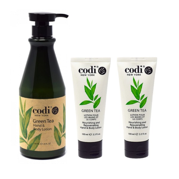 Codi Green Tea Lotion - Green Tea Body and Hand Lotion for Women and Men - Green Tea Body Lotion with Wonderful Green Tea Scent - Less Greasy and Quick Absorbent - 1 750ml Bottle and 2 100ml Tubes