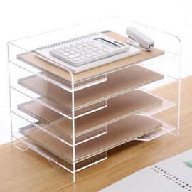 HeZone Acrylic Desk Organizer, 4 Tier Paper Tray, Clear Letter Tray, Office Accessories
