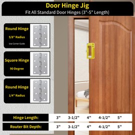 Door Hinge Jig, Hinge Router Template Mortiser Mounting Kit for 3" to 5" Length Hinges - 90° Square Hinges, 1/4" or 5/8" Radius Round Hinges