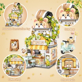 Street View Coffee Shop Mini Building Blocks, MOC Creative Building Toys Cute Animals Building Set for Girls 6-12, Simulation Architecture Construction Toy, Gift Idea for Kids Adults (1077 PCS)
