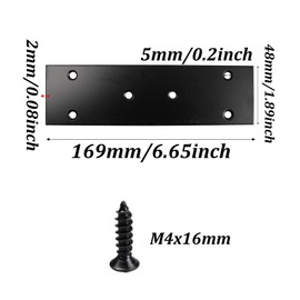 AUXBC 2PCS Black Stainless Steel Flat Mending Plates, 6.65" x 1.89" Straight Bracket Brace, Heavy Duty Metal Fixing Joining Plate for Furniture, Wood, Shelves, Fence