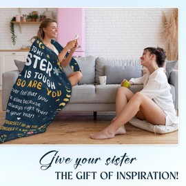 WRAPIX Sister Gifts for Women - Life is Tough But So are You Super Soft Fleece Throw Blanket for Couch Bed 60x80 in - Gifts for Sister Birthday, Mothers Day Christmas Graduation Gift for Her