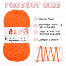 sourcing map Crocheting Yarn, Orange 4 Ply Acrylic Yarn 50g Sport Weight Yarns Bulk Soft and Fluffy Yarns for Knitting DIY Crochet Handicraft Blankets Gift,98 Yards