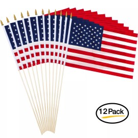 Anley 12 Pack USA Stick Flag 18" x 12" Handheld American Grave Marker Flags - 30" Pole