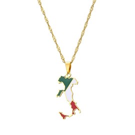 LUTAKU Italy Map and Flag Necklace for Women Men, Eritrean Necklace Pendant Charm, Stainless Steel Italian Map Jewelry Accessories (gold)