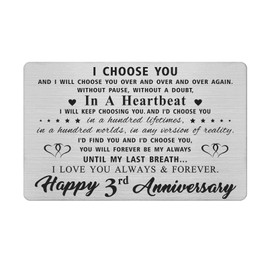 3 Year Anniversary Card Gifts for Him Her, 3rd yr Anniversary Card, Third Anniversary Card for Husband Wife Couple Women Men Funny Engraved Presents