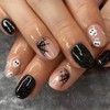 Carufin 24Pcs Black Spider Web False Nails Short Nails Ghost