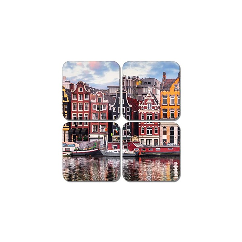 4 x Square Amsterdam Coasters - Netherlands Travel City Colourful