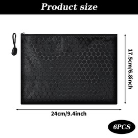 DOPENSPI Pack of 6 Money Bags, Bank Bag, 24 x 18 cm, A5 Money Folder with Zip, Waterproof Document Bag, A5 Black Zip Bag for Household, Business, School, Office