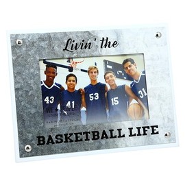 Pavilion Gift Company - Basketball Life - MDF Picture Frame (Holds a 4 x 6-inch Photo), Sports Themed Photo Frame, Basketball Frame, 1 Count (Pack of 1), 8.5” x 6.5”, Silver