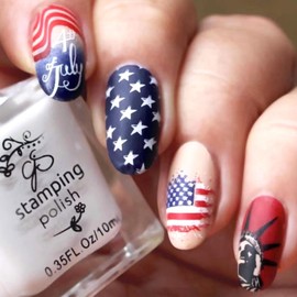 4th of July Press on Nails Short Oval Fake Nails Press ons White Stars American Flag Design Glue on Nails Independence Day Nails Full Cover False Nails Artificial Stick on Nails for Women 24Pcs