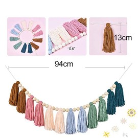 Giyofom Boho Garland with Wood Bead Earth Toned Rainbow Garland for Classroom Nursery Kids Bedroom Room Dorm A