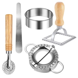 5 Pcs Pasta Cutter Set, Ravioli Cutters, Pasta Cutter Wheel, Square Ravioli Stamp with Handle, Cutter Stuffing Spoon, Dumpling Maker Mould