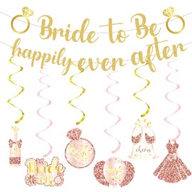 7pcs Bride to Be Banner Happily Ever After Bridal Shower Decorations Gold Glitter Bridal Shower Banner Bride to Be Sign Gold Bachelorette Party Decorations for Wedding Engagement Supplies